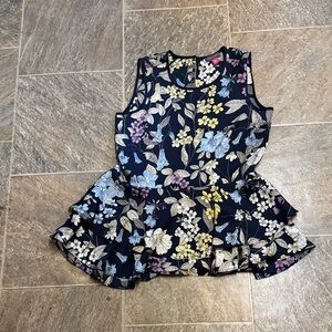 Vince Camuto Floral Sleeveless Top - Navy and Multicolor